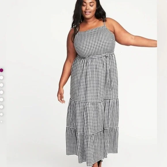 Old Navy Gingham Black White Tiered Peasant Maxi Dress Sleeveless 2X  Cottagecore